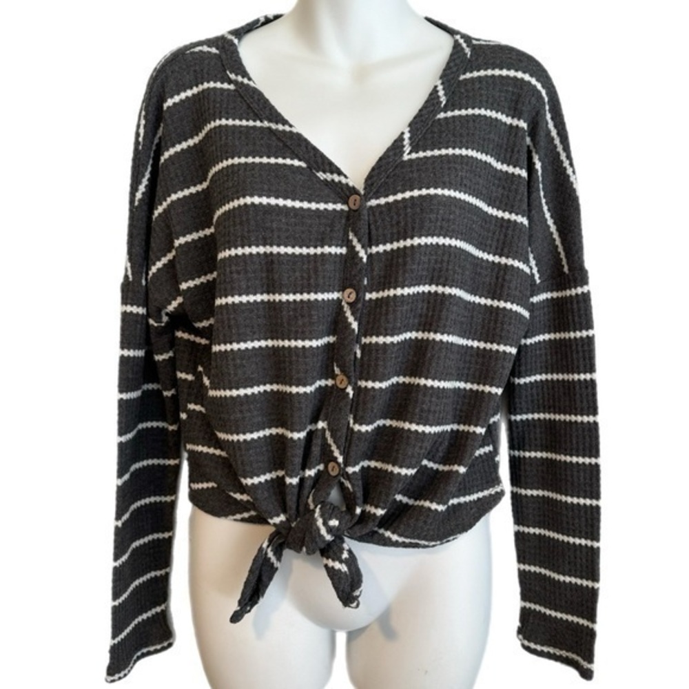 Paper Crane Gray Waffle Long Sleeve
